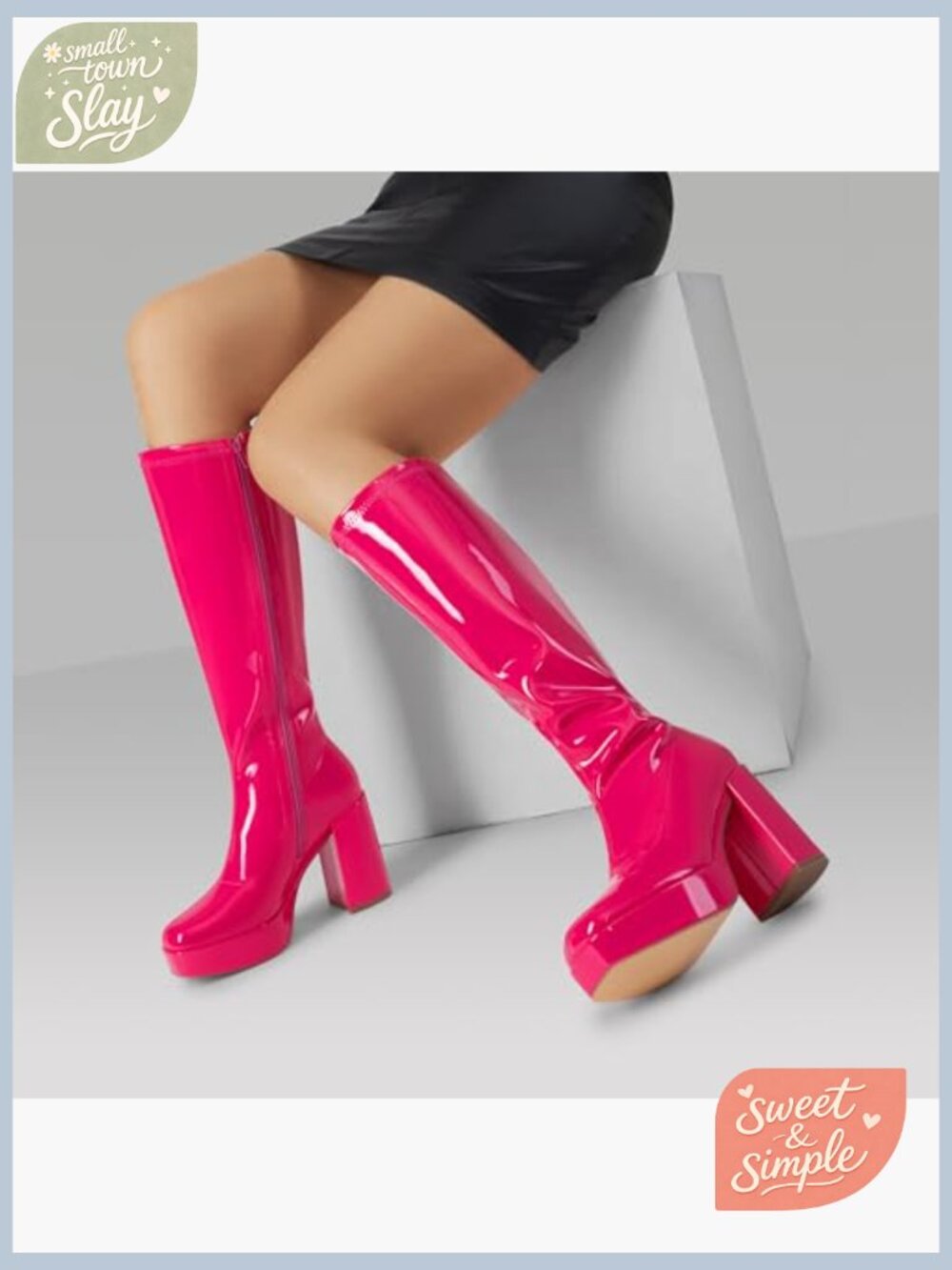 Women's Platform Knee High Boots Chunky Heel Side Zipper Vegan Leather - Picture 3 of 7